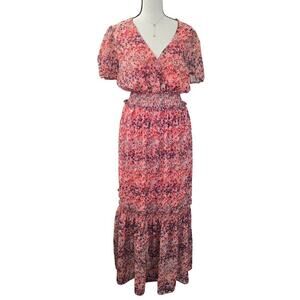 Women’s Floral Smocked Ruffle Tiered Maxi Dress S Boho Romantic Cottagecore